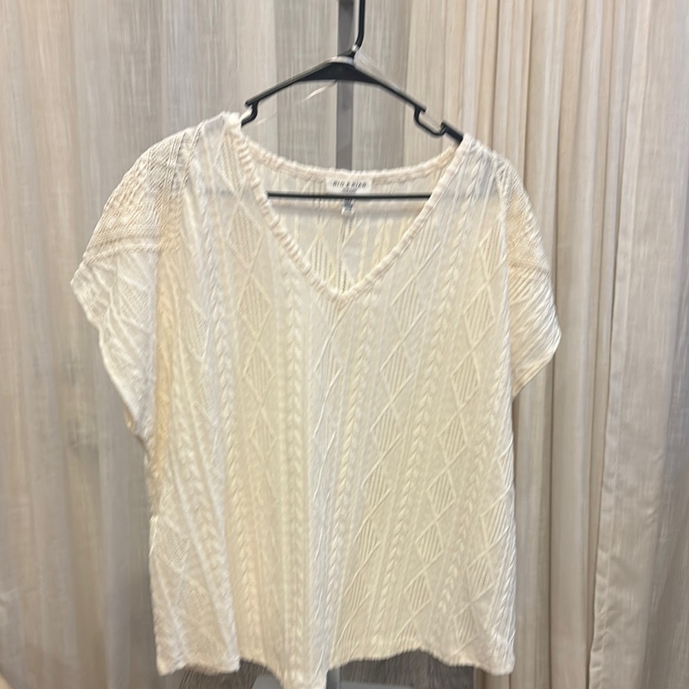 Cream Cuffed Sleeve Boxy Blouse